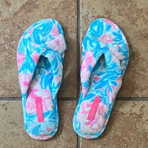 Lilly Pulitzer Blue and Pink Floral Slippers